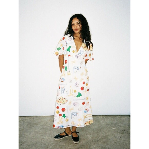 NWT Lisa Says Gah Grace Food Print Midi Dress Buon Appetito Pasta Italy 2XL - Picture 4 of 16